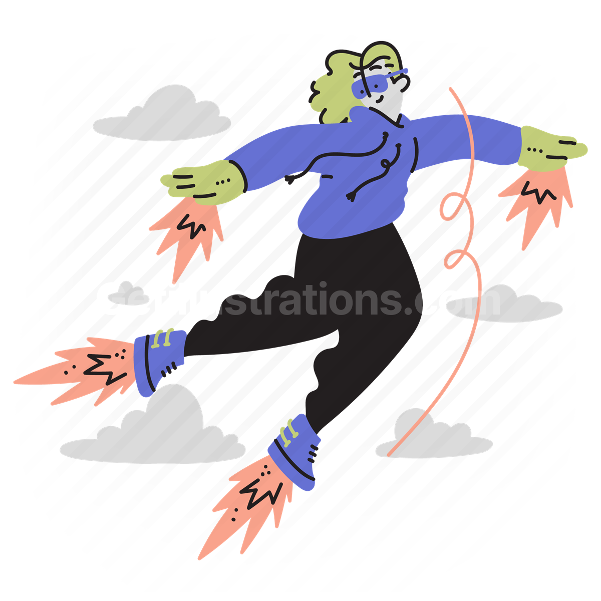 jetpack, jets, travelling, transportation, tech, woman, hands, feet, invention